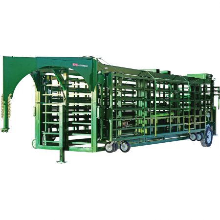 Heeler Portable Corral ready to be hitched to a vehicle